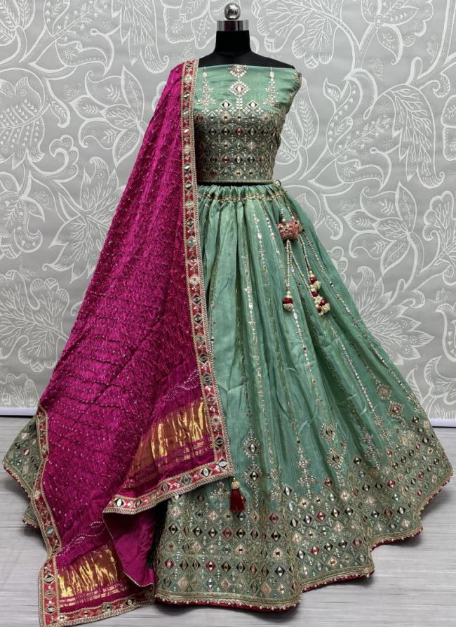 Gadhwal Silk Pista Green Wedding Wear Hand Work Lehenga Choli